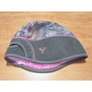 Realtree Camo Fleece Lined Ponytail Beanie Hat Grey Pink Woodland Camouflage